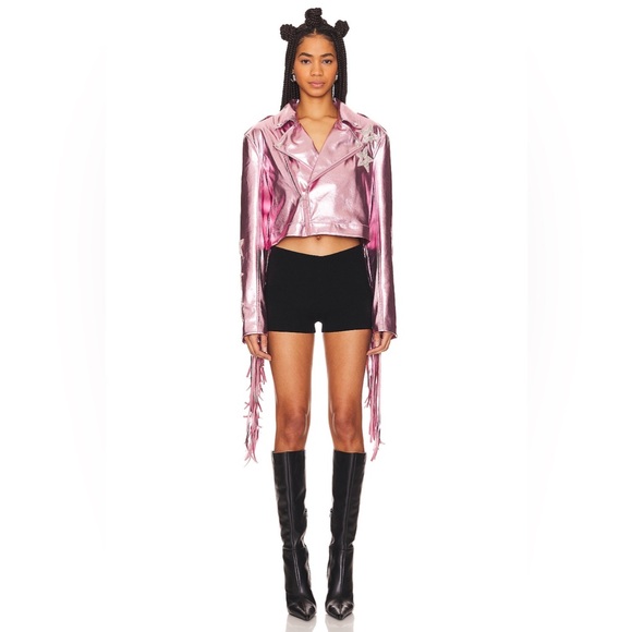 KELSEY RANDALL X Revolve NEW Senne Fringe Jacket Stars Rhinestone Rose Quartz XS - Picture 4 of 16